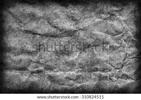 Recycle Kraft Paper, Coarse Grain, Crumpled, Blotted, Mottled, Bleached and Stained Gray, Vignette, Grunge Texture Sample.