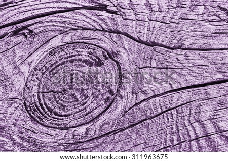 Old Knotted Wood, Weathered, Rotten, Cracked, Bleached and Stained Purple, Grunge Texture.