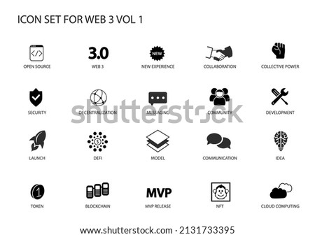 Web3 or Web 3.0 vector icon set. A collection of various symbols for the semantic web or web3 topic for infographics