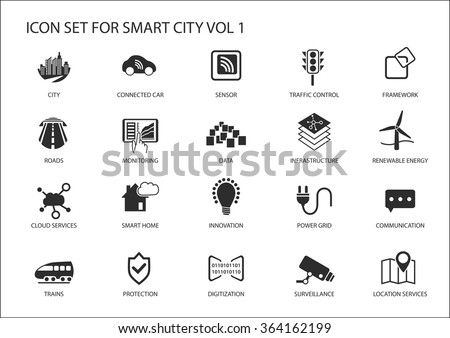 Smart city vector icons and symbols in flat design