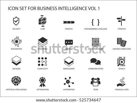 Business intelligence (BI) vector icon set