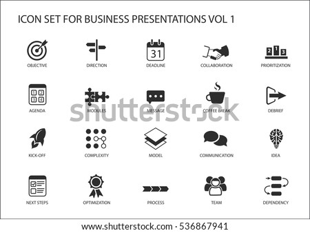 Reusable generic vector icon set for business presentations and slides with flag design