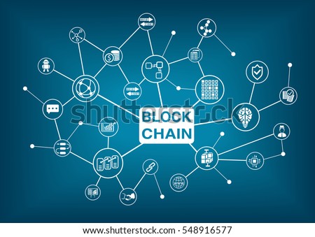 Blockchain word with icons as vector illustration