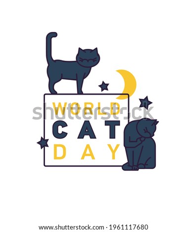 International cat day in August. World event. Recognition and veneration of one of humanity’s oldest and most beloved pets. Outline sign. Editable vector illustration isolated on a white background.
