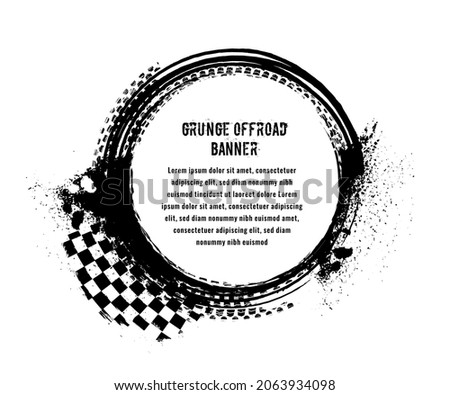 Grunge off-road tire tracks circle, stamp. Automotive element useful for banner, sign, logo, icon, label and badge design . Tire tracks vector illustration.