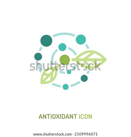 Antioxidant icon. Health benefits molecule, natural vitamins sources, vector isolated illustration for bio organic detox super food advertising, wellness apps. Healthy eating, antiaging dieting. Сток-фото © 