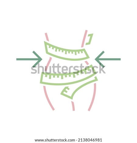 Weight loss icon, slimmy woman figure sign. Slimming, fitness, diet, healthy lifestyle. Vector illustration for sport wellness app, weight control application advertising.