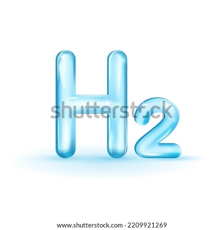 H2 element symbol. Blue hydrogen production. Ecological energy with zero emissions. Creative typography. Editable vector illustration with transparent letter. Scientific element.