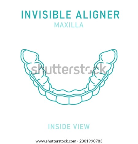 Orthodontic silicone trainer. Invisible braces aligner, retainer. Medical scheme. Inside view. Under jaw. Horizontal poster. Editable vector illustration isolated on a white background.
