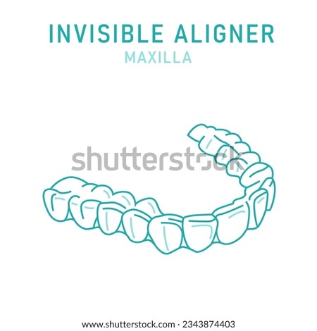 Orthodontic silicone trainer. Invisible braces aligner, retainer. Medical scheme in outline style. Outside view. Upper jaw. Maxilla. Editable vector illustration isolated on a white background.
