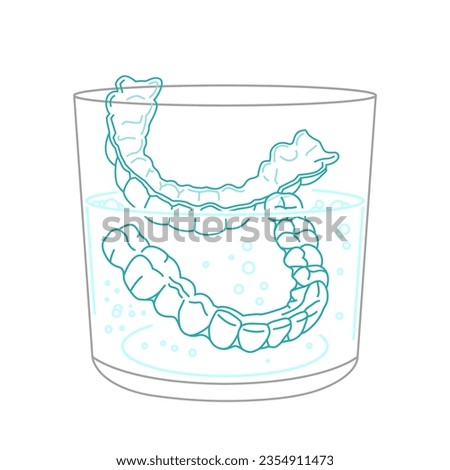 Orthodontic silicone trainer cleaning. Invisible braces aligner, retainer. Daily cleanser. Deep anti-bacterial clean. Editable vector illustration isolated on a white background.
