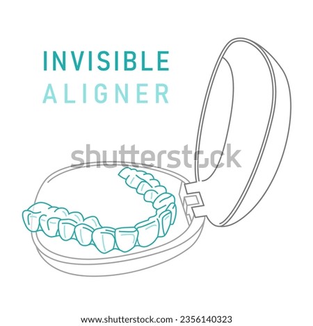 Orthodontic silicone trainer. Invisible braces aligner, retainer. Medical treatment. Opened tray. Plastic case with transparent braces. Editable vector illustration isolated on a white background.