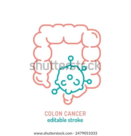 Colon, bowel, rectal cancer linear icon. Outline medical sign. Large intestine disease. Gastroenterology, general surgery, oncology concept. Editable vector illustration isolated on a white background