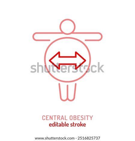 Intra-abdominal fat icon. Truncal obesity line pictogram. Fat around organs symbol. Metabolic syndrome symptom. Editable vector illustration in outline style isolated on a white background.