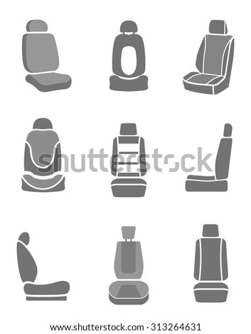 Modern set of car seat icons in grey colors. Editable automotive collection. Vector illustration.