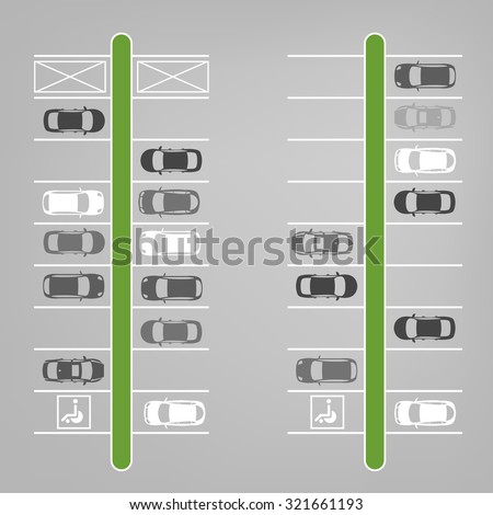 Vector graphic illustration of a top view car abstract parking lot scheme. Editable automotive collection in a flat simple style.