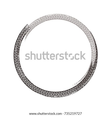 Tire track circle grunge frame. Vector background element useful for poster, print, flyer, booklet, brochure and leaflet design. Editable graphic image in brown color isolated on white background.