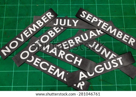 Months name tag on cutting mat