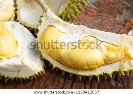 'Long Lub Lae' Durian flesh on old wooden background, 'Long Lub Lae' is the famous Durian of Uttaradit Province, Thailand Zdjęcia stock © 