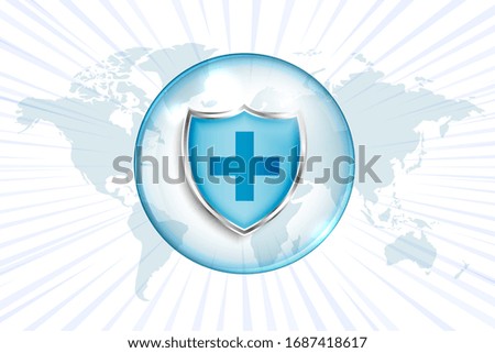 medical protection shield with cross sign and world map