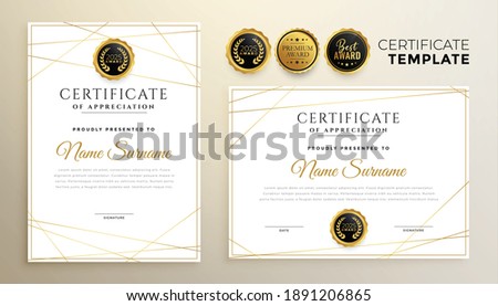 stylish white certificate template with golden lines design