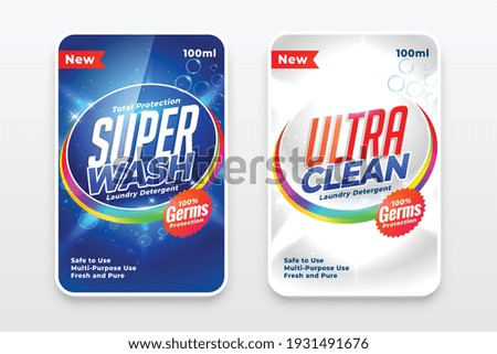 super detergent labels in blue and white colors