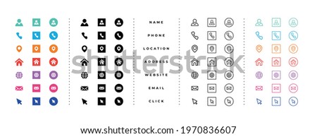 business card contact information icons set