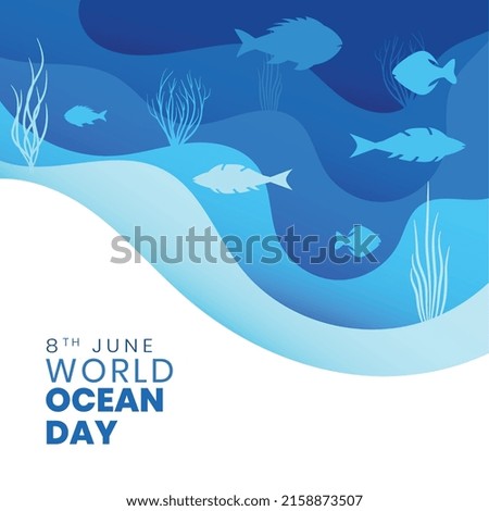 paper style world ocean day background with fishes and corel