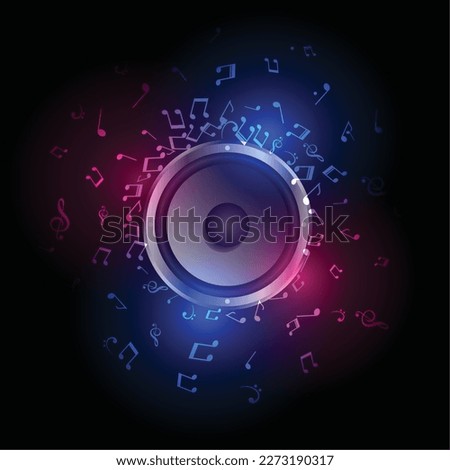 colorful musical notes with sound speaker for disco or dj theme vector