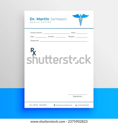 modern blank Rx prescription form brochure for medical treatment vector