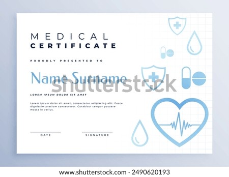 professional medical certificate or diploma template design vector