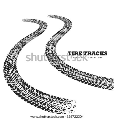 road tire tracks on white background in perspective