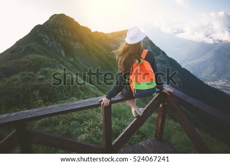 Similar – Image, Stock Photo Lonely traveler in mountains in winter