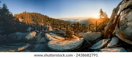 Similar – Image, Stock Photo Sunset sky over mountain ridge