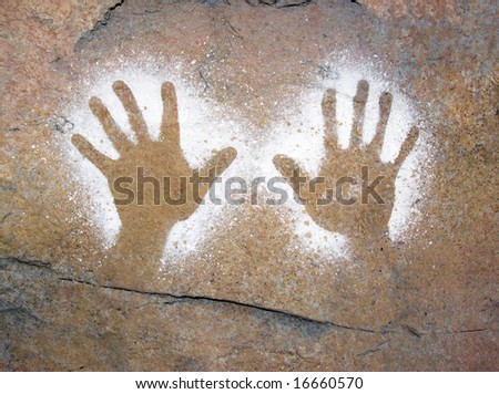 aboriginal style hand cave painting