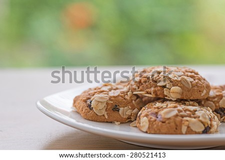 Soft oatmeal cookies on the plate.