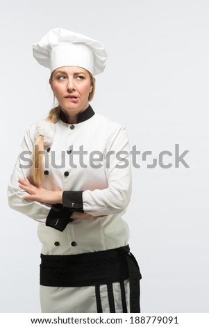 Pretty cook chef uncertain and thinking
