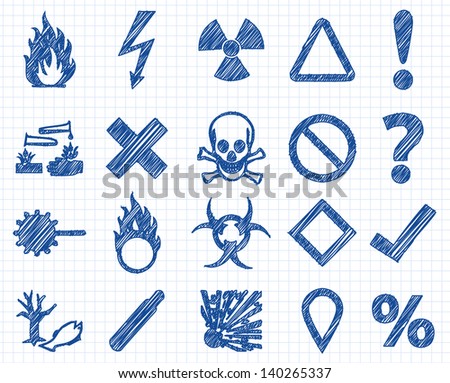 Danger, warning sign icon Doodle illustration collection