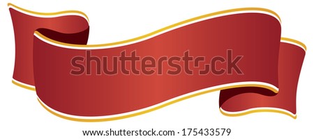 Isolated red ribbon with golden border on white background