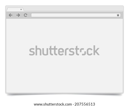 Simple opened vector browser window on white background with shadow. Browser template / mockup.