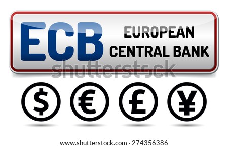 ECB - European Central Bank - glossy button banner with reflection and shadow on white background