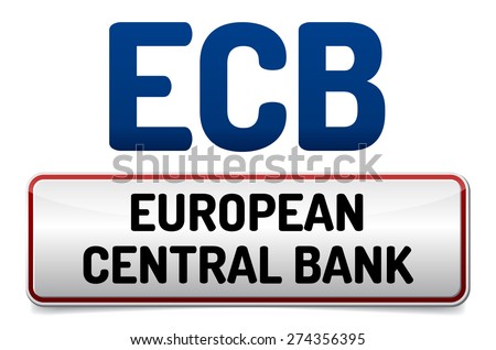 ECB - European Central Bank - glossy button banner with reflection and shadow on white background