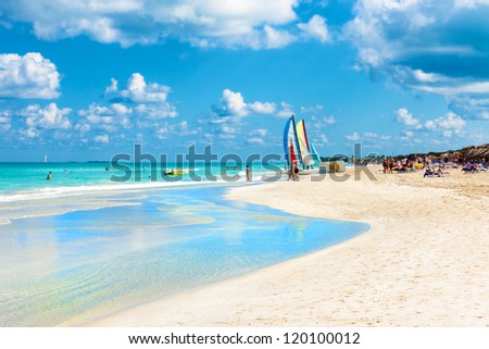 The famous beach of Varadero in Cuba  with a calm turquoise ocean