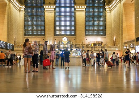 NEW YORK,USA- AUGUST 16,2015 : Tourists and travelers at the famous Grand Central Terminal train station in Manhattan