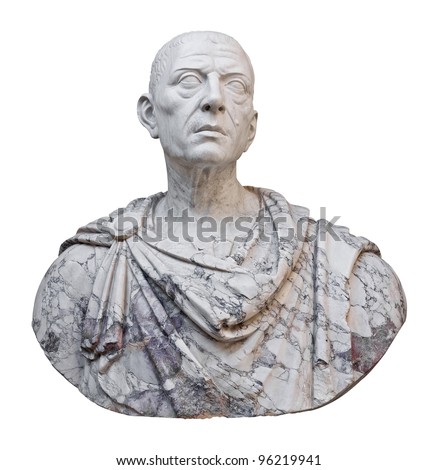 Ancient mable statue of the roman emperor Julius Caesar isolated on a white background with clipping path