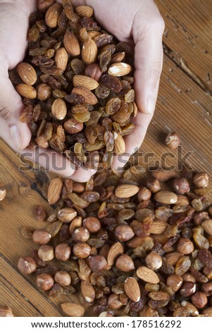 mixed handful nuts raisins walnuts almonds