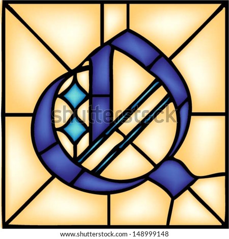 Q - Gothic font, English alphabet, letter, vector illustration in stained glass window style