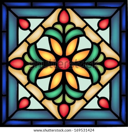 Gothic ornament with decorative berry and flower, traditional church decor, seamless pattern,vector illustration in stained glass window style