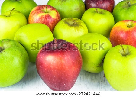Variety of apples on white background