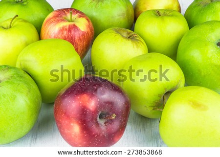 Variety of apples on white background
